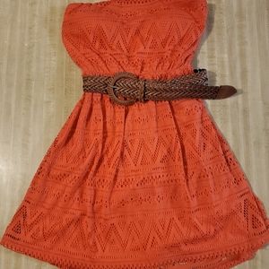 Strapless peach lace dress